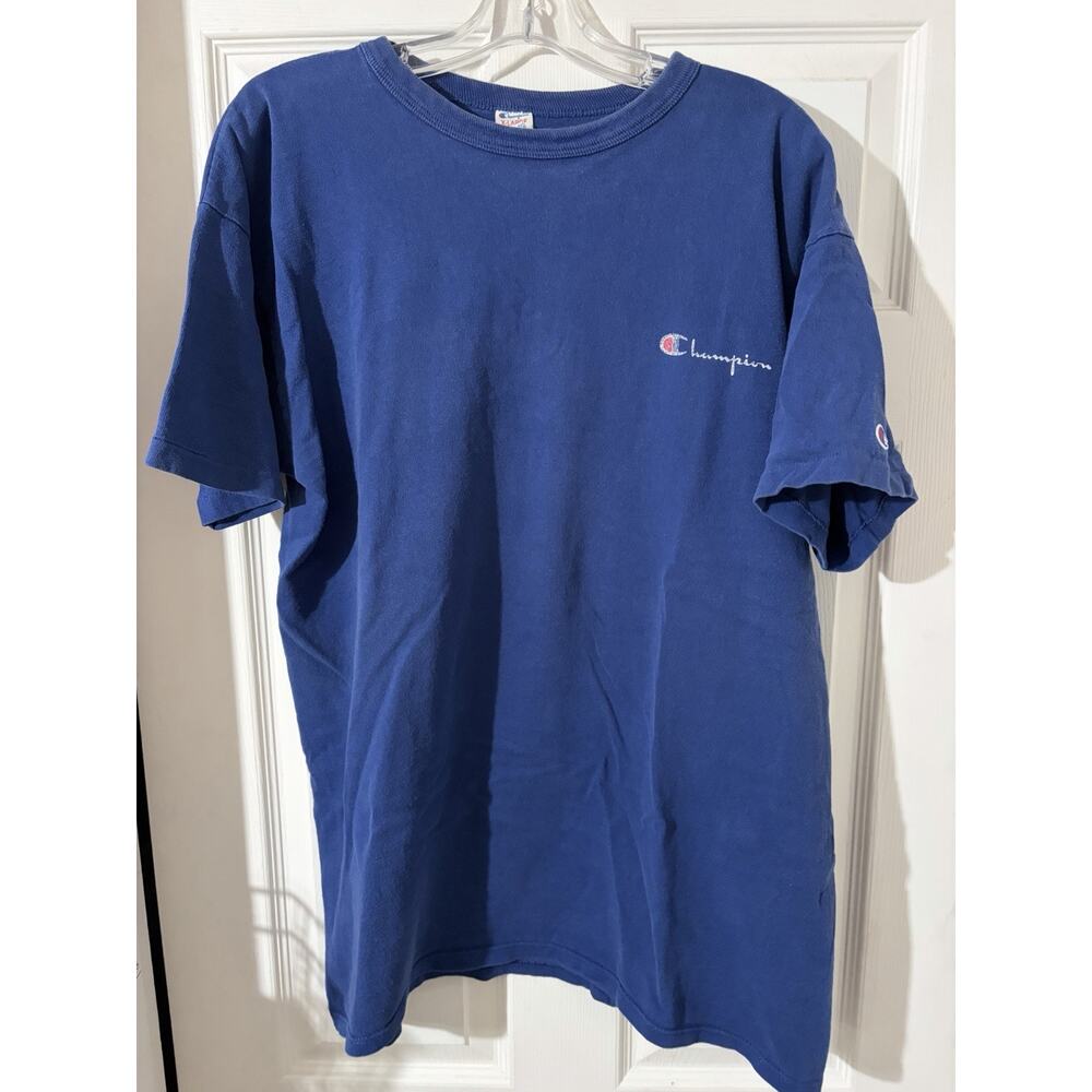 Vintage Champion Shirt Sz XL Blue Single Stitch 80s USA Blank
